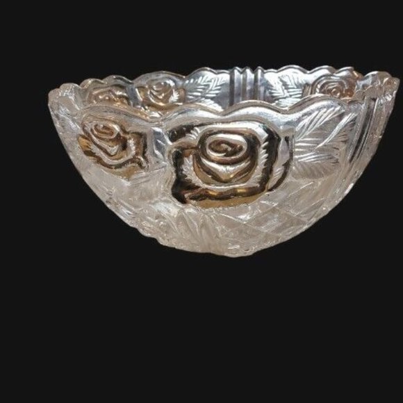 Anna Hutte Dining Vintage Anna Hutte Crystal Gold Rose Bowl Dish